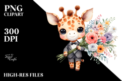 Expressive Giraffe with Large Flower Bouquet Clipart Product Image 2