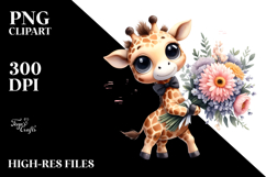 Expressive Giraffe with Large Flower Bouquet Clipart Product Image 2