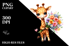 Expressive Giraffe with Large Flower Bouquet Clipart Product Image 2