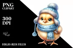 Watercolor Baby Chicken in Winter Clothes, Transparent PNG Product Image 1