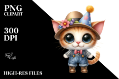 Watercolor Baby Cat Party Hat Farm Jeans Boots | Sublimation Product Image 2