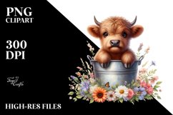 Baby Highland Cow with Flowers, Transparent PNG Product Image 3