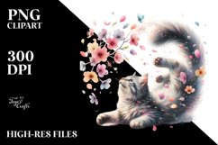 Cat Tumbling Spring Petals Wind | Clipart Product Image 3