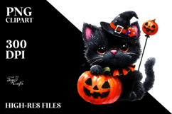 Cute Halloween Black Cat with Pumpkin Clipart Product Image 2
