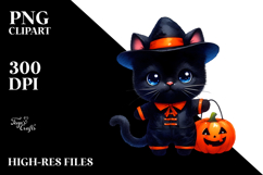 Cute Halloween Black Cat with Pumpkin Clipart Product Image 2