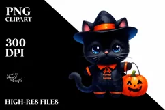 Cute Halloween Black Cat with Pumpkin Clipart Product Image 1