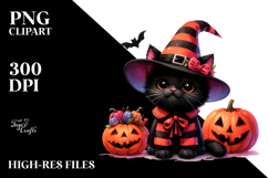 Cute Halloween Black Cat with Pumpkin Clipart Product Image 2