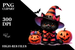 Cute Halloween Black Cat with Pumpkin Clipart Product Image 2