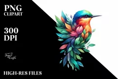 Abstract Vibrant Bird with Plant Leaves PNG Product Image 3