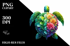 Abstract Vibrant Turtle with Plant Leaves PNG Product Image 3