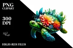 Abstract Vibrant Turtle with Plant Leaves PNG Product Image 1