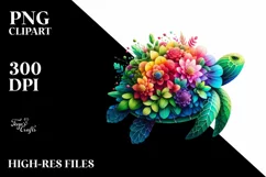 Abstract Vibrant Turtle with Plant Leaves PNG Product Image 3
