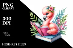 Vibrant Baby Flamingo Reading a Book | Clipart Product Image 3
