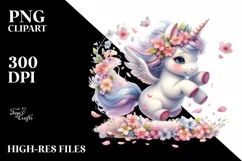 Cute Baby Unicorn Spring Petals | Sublimation | Clipart Product Image 3