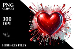 Red Glossy Heart on Splashy Background PNG Product Image 2