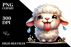 Funny Cute Lamb Smiling with Tongue Out | Watercolor Clipart Product Image 1
