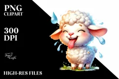 Funny Cute Lamb Smiling with Tongue Out | Watercolor Clipart Product Image 1