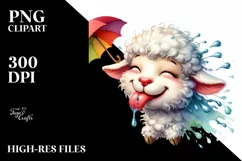 Funny Cute Lamb Smiling with Tongue Out | Watercolor Clipart Product Image 1