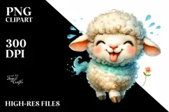 Funny Cute Lamb Smiling with Tongue Out | Watercolor Clipart Product Image 3