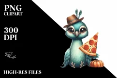 Funny Cute Owl Holding Pizza Slice Clipart Product Image 512