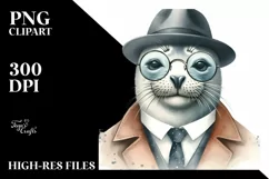 Funny Cute Seal Smiling with Retro es | Watercolor Clipart Product Image 1