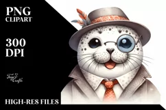 Funny Cute Seal Smiling with Retro es | Watercolor Clipart Product Image 1