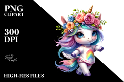 Cute Unicorn with Floral Wreath PNG Product Image 2