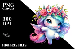 Cute Unicorn with Floral Wreath PNG Product Image 2