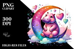 Colorful Hippo Sitting on Half Moon PNG Product Image 2