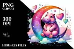 Colorful Hippo Sitting on Half Moon PNG Product Image 2