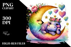 Colorful Hippo Sitting on Half Moon PNG Product Image 2