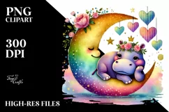Colorful Hippo Sitting on Half Moon PNG Product Image 2