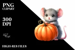 Baby Mouse with Pumpkins Watercolor Clipart Product Image 1