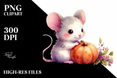 Baby Mouse with Pumpkins Watercolor Clipart Product Image 3
