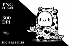 Cute Ghost with Animal Print Holding Tea PNG Product Image 1