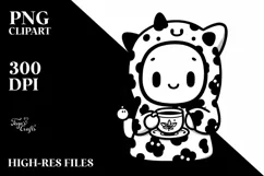 Cute Ghost with Animal Print Holding Tea PNG Product Image 3
