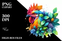 Abstract Vibrant Chicken with Plant Leaves PNG Product Image 1