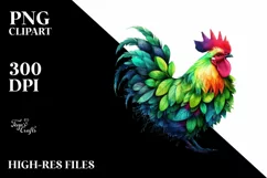Abstract Vibrant Chicken with Plant Leaves PNG Product Image 1