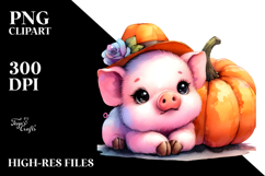 Cute Baby Pig with Pumpkin, Style PNG Product Image 2