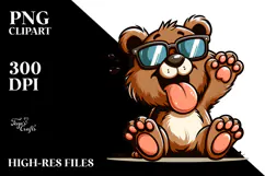 Curious Joyful Bear Wearing Sunglasses PNG Product Image 2