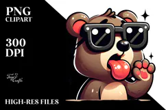 Curious Joyful Bear Wearing Sunglasses PNG Product Image 2