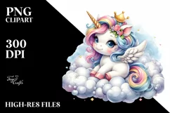 Cute Baby Unicorn Sculpting on Cloud Clipart Product Image 1