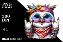 Funny Cute Owl Portrait Smiling with Sunglasses | Watercolor Product Image 1