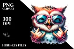 Funny Cute Owl Portrait Smiling with Sunglasses | Watercolor Product Image 1