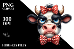 Funny Expressive Cow with Bow, Detailed PNG Product Image 2