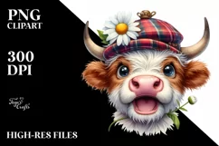 Watercolor Highland Cow Hat Big Eyes |Clipart Product Image 1