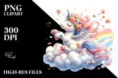 Watercolor Pastel Unicorn Spring Petals | Clipart Product Image 2