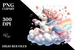 Watercolor Pastel Unicorn Spring Petals | Clipart Product Image 1