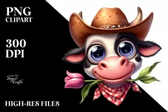 Watercolor Cow Hat Big Eyes |Clipart Product Image 3