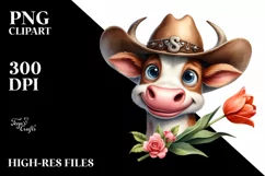 Watercolor Cow Hat Big Eyes |Clipart Product Image 1